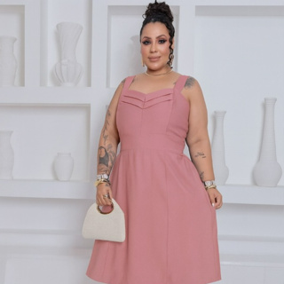 Vestido Feminino Plus Size Evangélico Sensorial Premium Forrado Midi Elegante com Alça Veste 48 50 em Oferta na Shopee