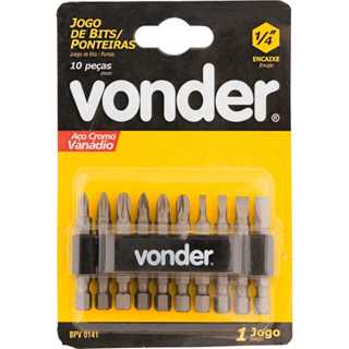 Jogo de bits e ponteiras com 10 peças com encaixe sextavado de 1/4" Vonder em Oferta na Shopee
