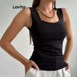 Lovito Regata Casual Feminina de Alça Larga TKNS66BX273