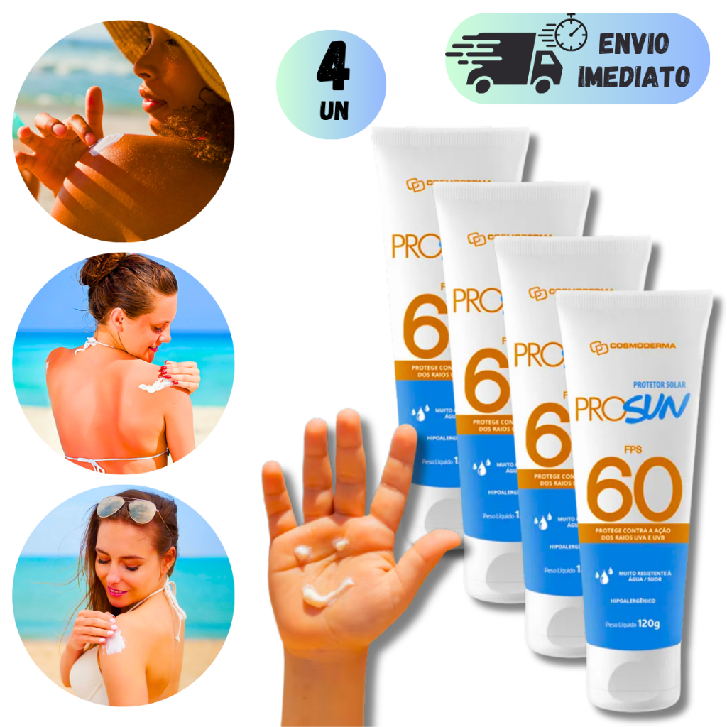 KIT 2/3/4 PROTETOR SOLAR FPS 60 PARA PELE OLEOSA E SENSIVEL COSMODERMA FACIAL E CORPORAL 120g