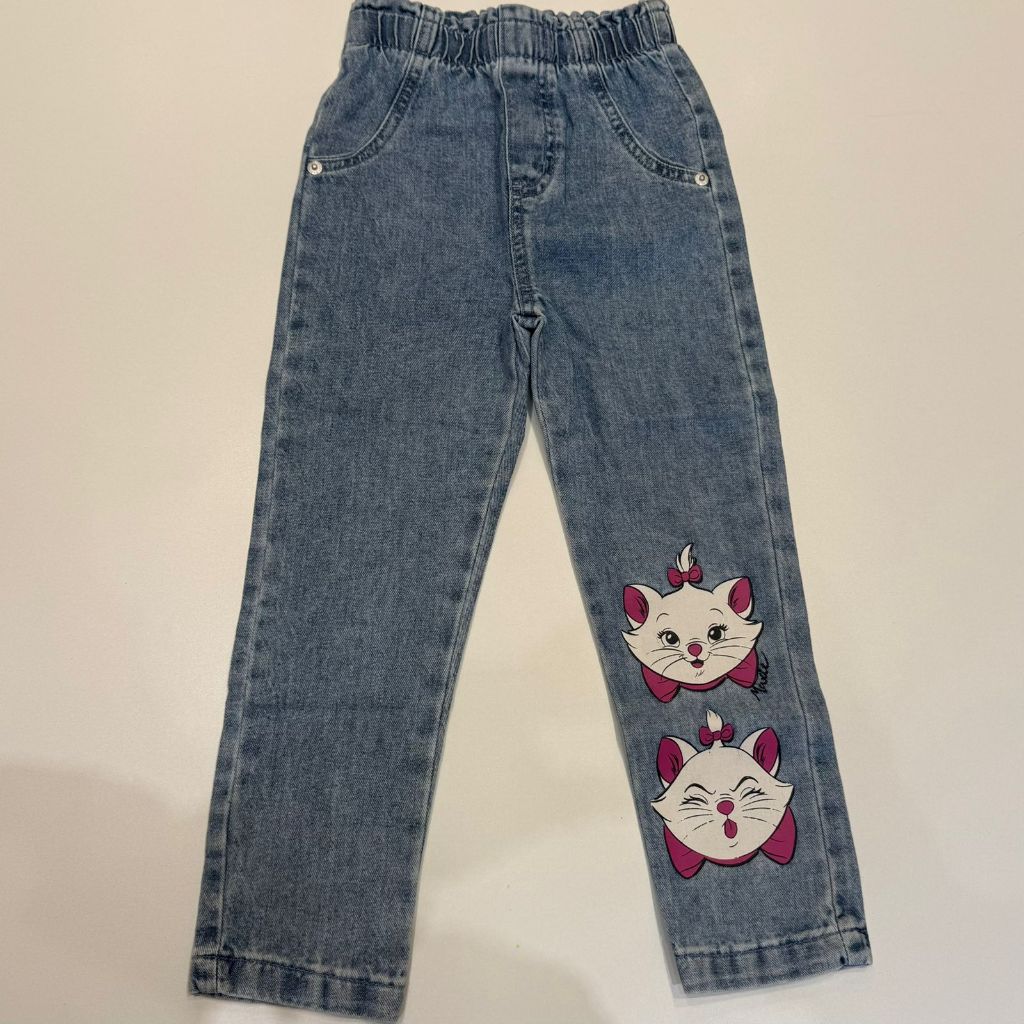 Calça Infantil Menina Momi | Jeans com Estampa da Gata Marie | Conforto & Estilo | Tamanhos: 1,2,3,4,6,8