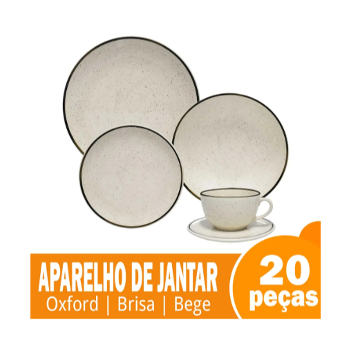 Aparelho de Jantar/Chá Oxford Brisa – Cerâmica, 20 Peças, Bege