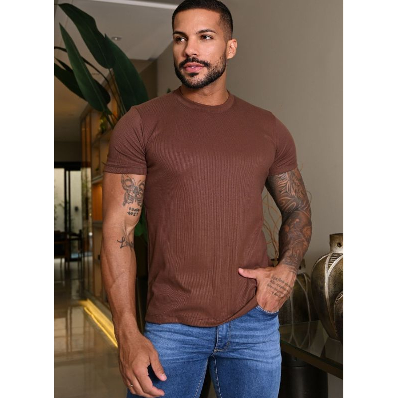 Camiseta Masculina Academia Casual Texturizada Confortável Caimento Ideal Canelada