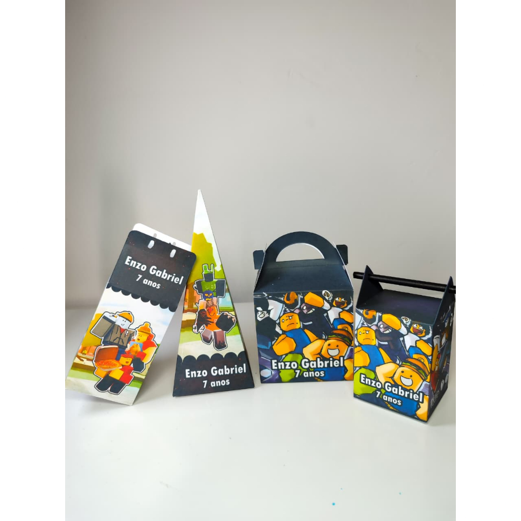 Kit Festa Forsaken Roblox Personalizado 10/50 Peças – Caixas Milk - Pirâmide - Maleta - Canudo com Nome e Idade Infantil