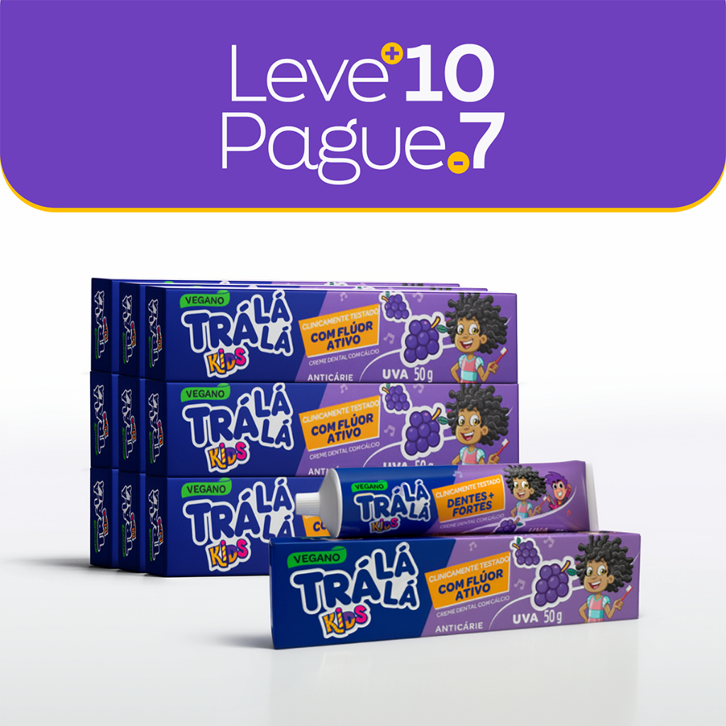 Kit 10 Cremes Dental de Uva 50g Cada Infantil Trá Lá Lá Kids em Oferta na Shopee