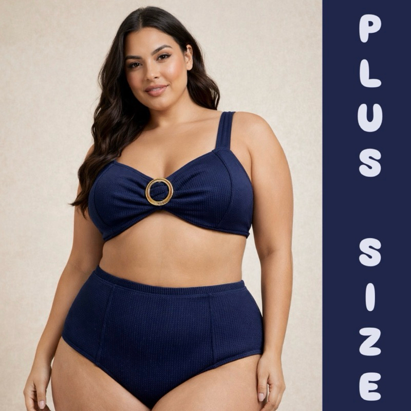 PLUS SIZE Biquini feminino básico confortável reforçado argola fivela dourada preto liso hot pant