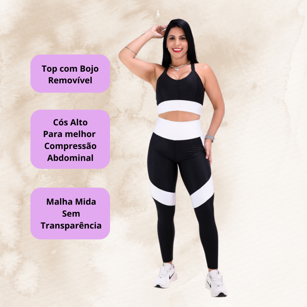 Conjunto Fitness Feminino para Treino Academia Legging Calça Top Confortável Sem Transparência