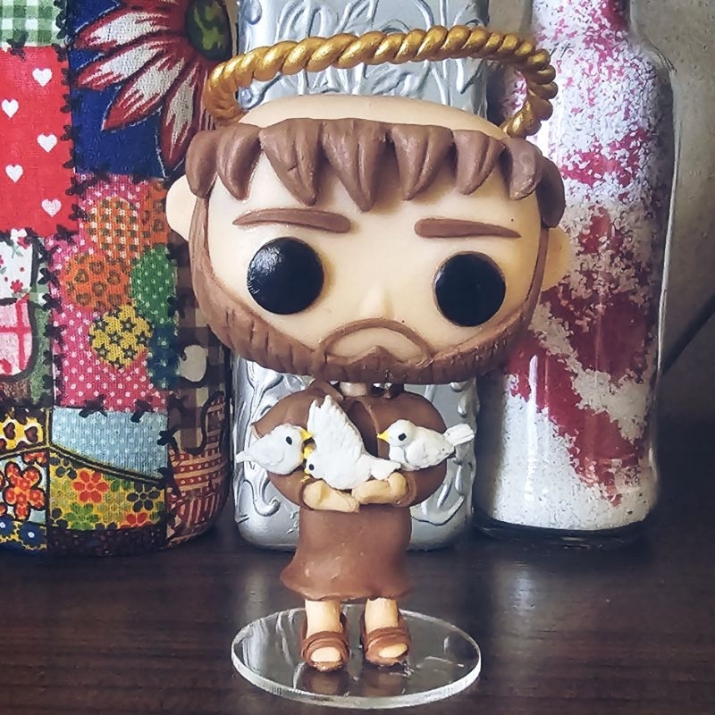 São Francisco de Assis estilo Funko Artesanal Personalizado em biscuit