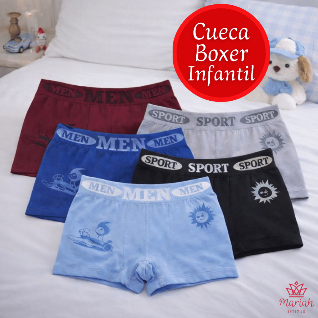 Kit 6 ou 3 Cuecas Boxer Infantil Menino Tecido Confortável Cores Sortidas em Oferta na Shopee