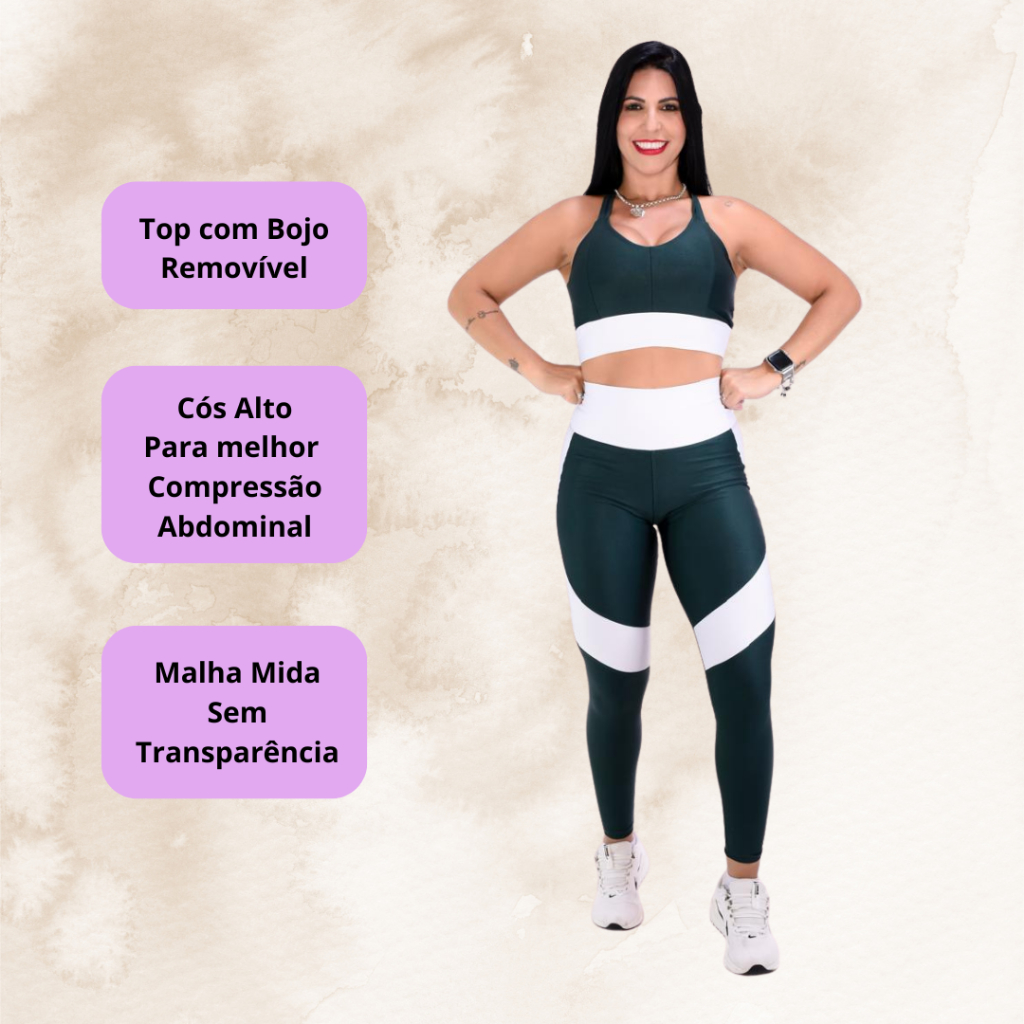 Conjunto Legging Feminino e Top Fitness Academia Sem Transparência Compressão Atividades Físicas