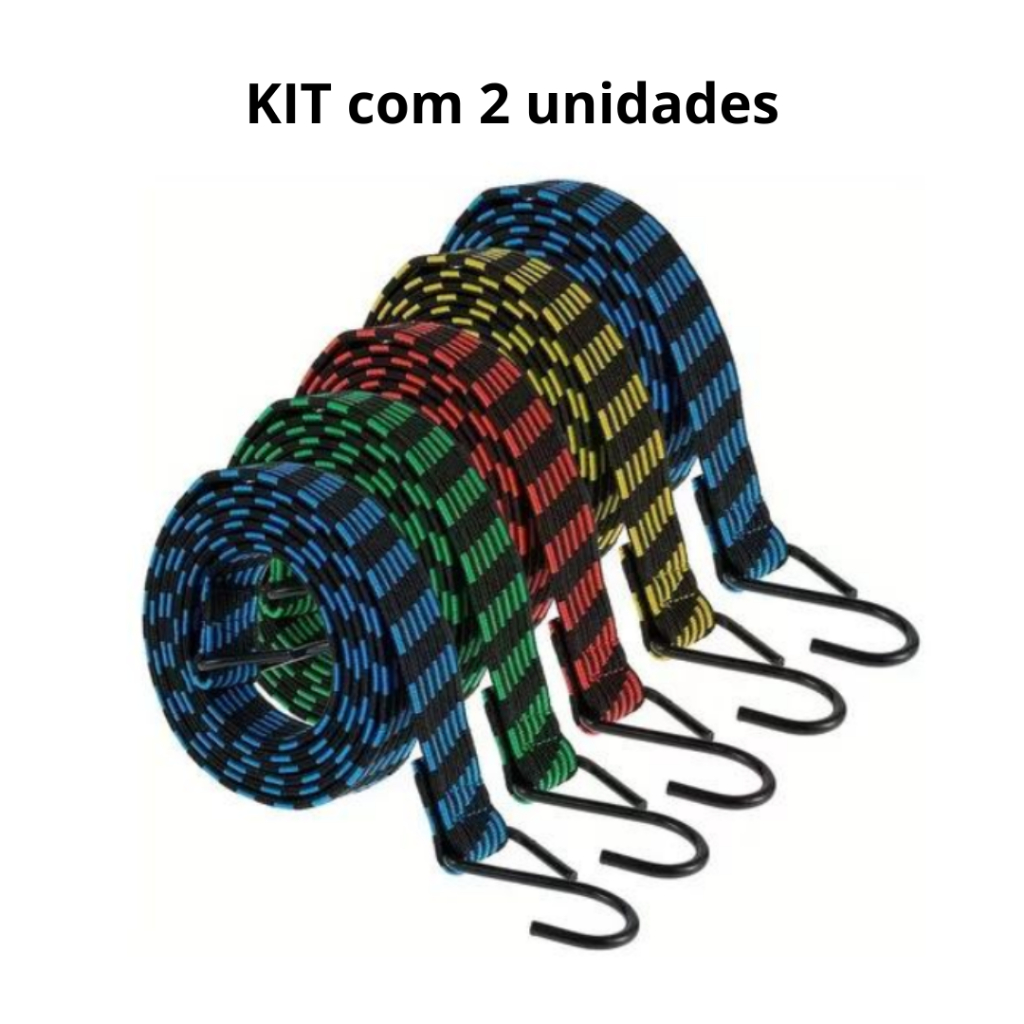 Kit 2X Faixa Elástica Carrinho Moto Carga Bagageiro 2 metros Resistente Gancho de metal
