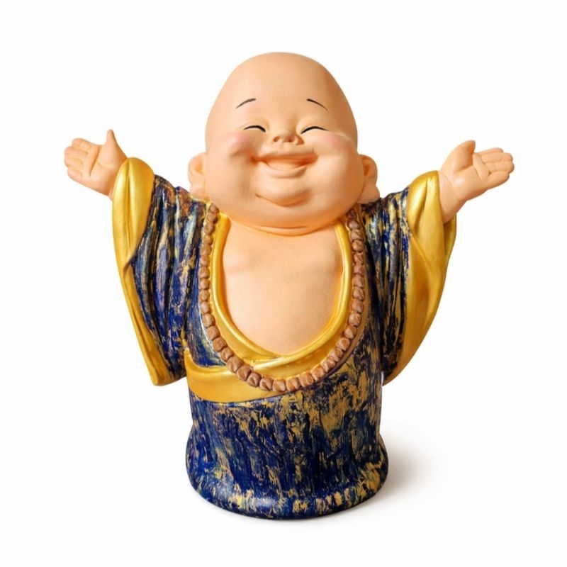 Imagem Buda Feliz em Gesso 30cm Estátua Decorativa para Ambiente Zen
