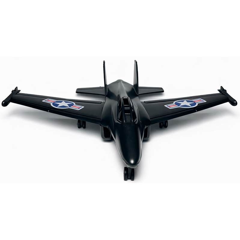 Avião Caça Negro Militar Brinquedo Infantil com Rodas Fricção Preto Educativo Presente Menino — imagem 2 de 2