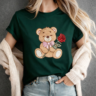 Camiseta Feminina Estampada  Ursinho Fofo Confortável Algodão Moda Atual em Oferta na Shopee