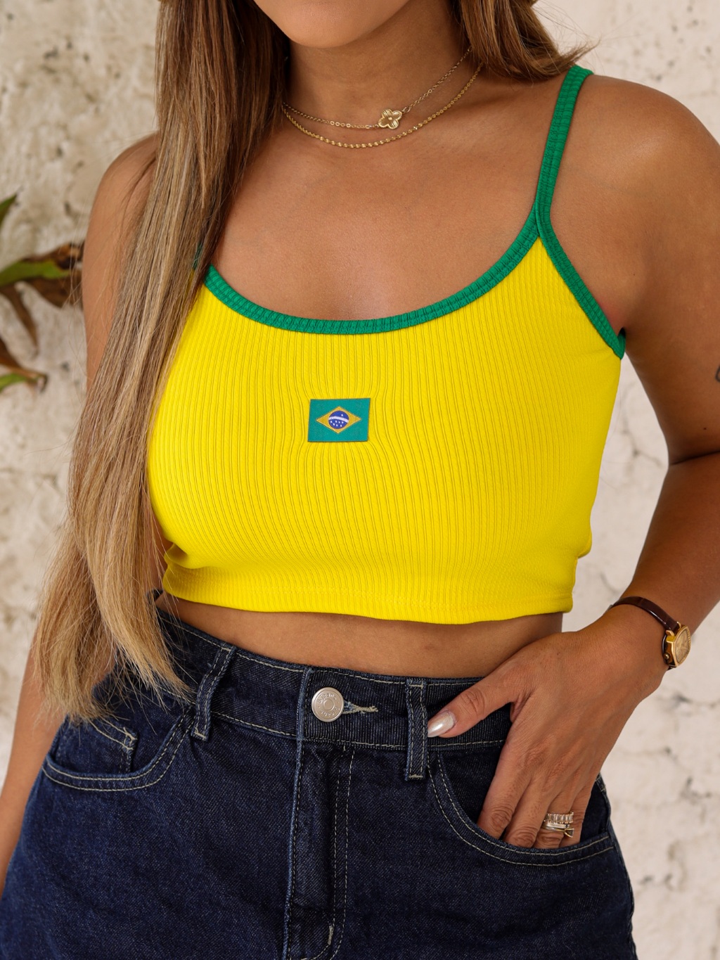Cropped Brasil Copa do Mundo 2026 Torcida Verde e Amarelo Verão Praia Tecido Premium