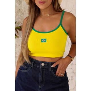 Cropped Brasil Copa do Mundo 2026 Torcida Verde e Amarelo Verão Praia Tecido Premium em Oferta na Shopee