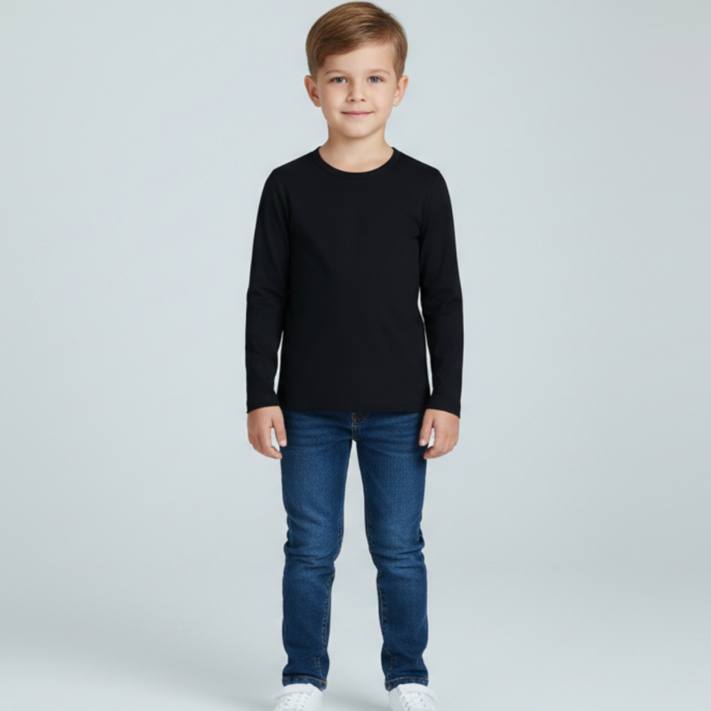 Camiseta Manga Longa Infantil Térmica Peluciada Básica Unissex Segunda Pele Com Proteção UV
