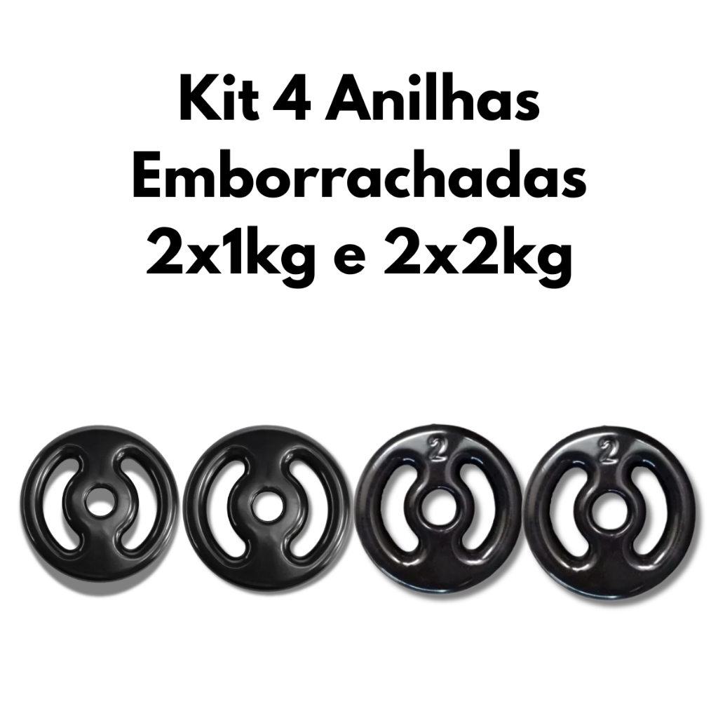 Kit 4 Anilhas Emborrachadas 2x1kg e 2x2kg Musculação Treino Força Fitness Academia