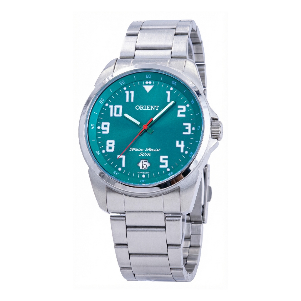 Relógio Orient Masculino Aço Inoxidável Prateado Mostrador Verde