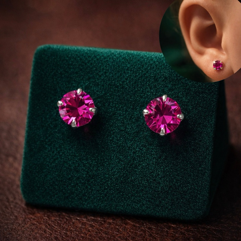 Brinco Bebê Pedra Pink em Prata 925 com Tarraxa Baby Delicado em Oferta na Shopee