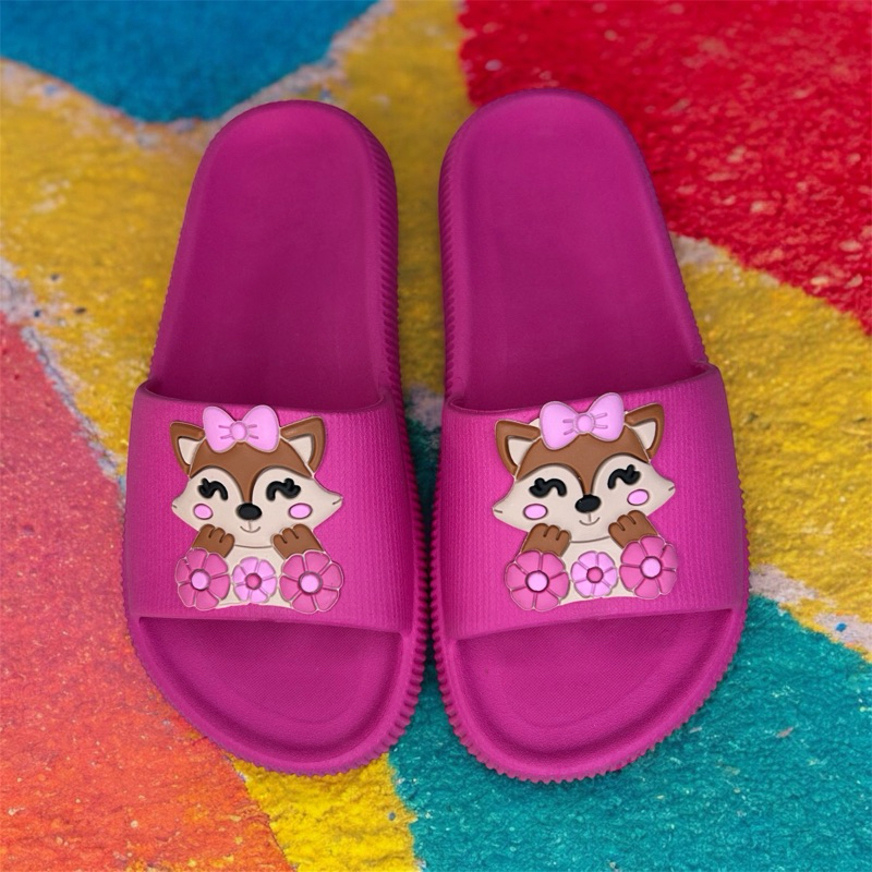 Chinelo Nuvem Raposa Flor Infantil e Adulto Raposinha Leve Macio Menina Confortável