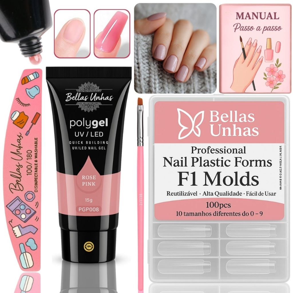 Kit Polygel Poligel Alongamento de Unha Molde F1 Unhas Super Promoção - ENVIO IMEDIATO