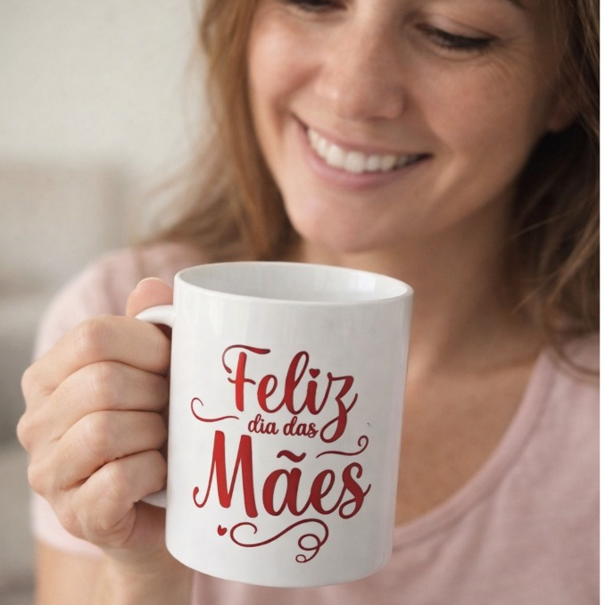 KIT 10/25/50 Caneca Feliz Dia das Mães Branca 400ml Plástico Comemoração, Café, Chá, Mãe