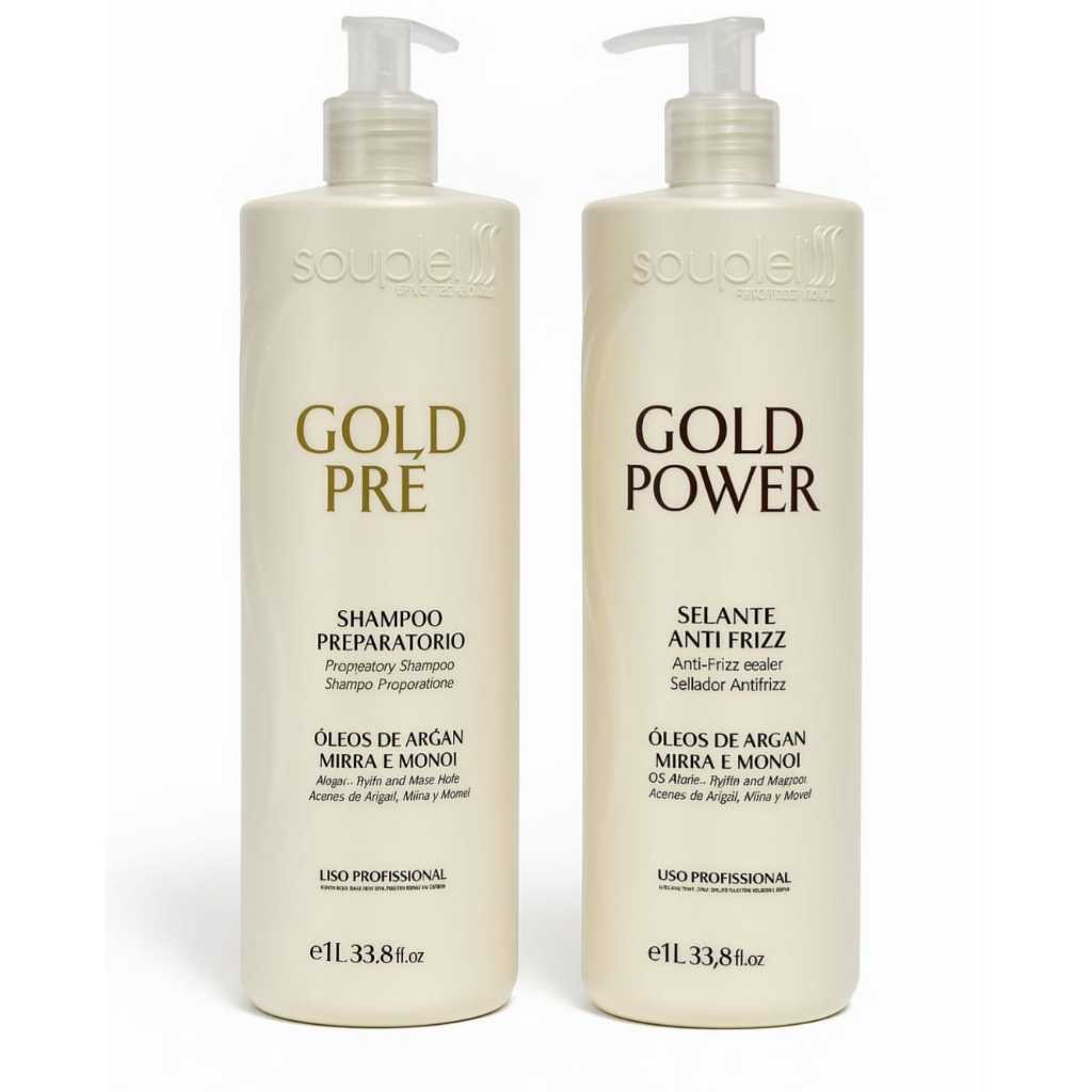 Selante Térmico Gold Power Souplel Liss +Pré Shampoo Gold luxe 2x1000ml