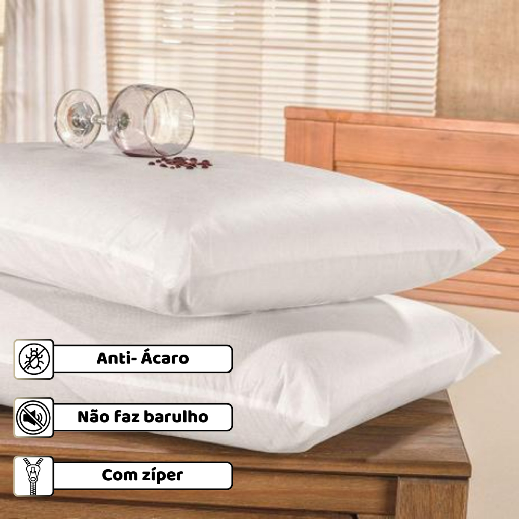 Fronha Impermeável Capa de Travesseiro Anti-Ácaro Com Zíper Branco 0,70cmX0,50cm protege travesseiro