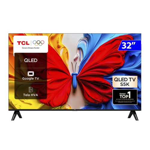 Smart TV 32" TCL QLED Full HD 32S5K Google TV HDR10 Wi-Fi Bluetooth