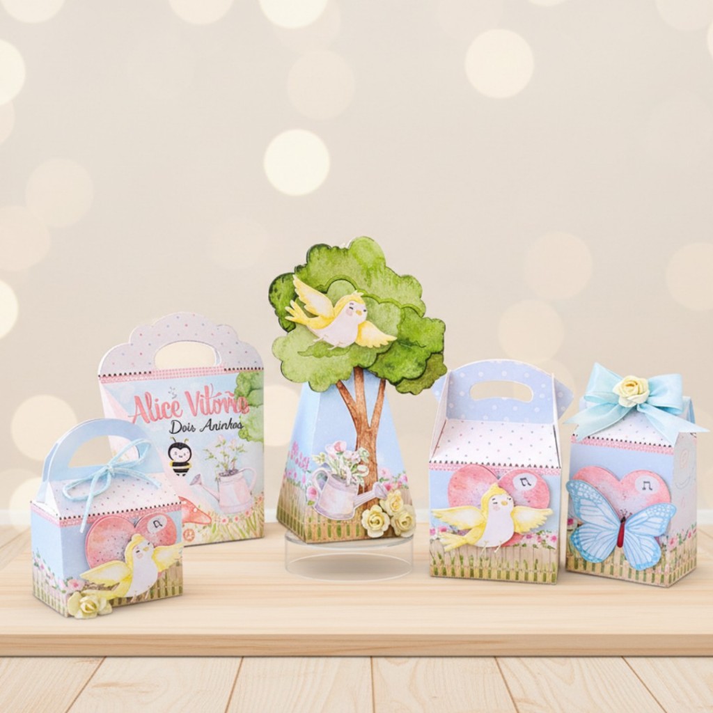 Kit Festa Jardim Encantado das Borboletas Caixas Personalizada Pegue e Monte Decoração de Festa Lembrancinhas Caixinhas