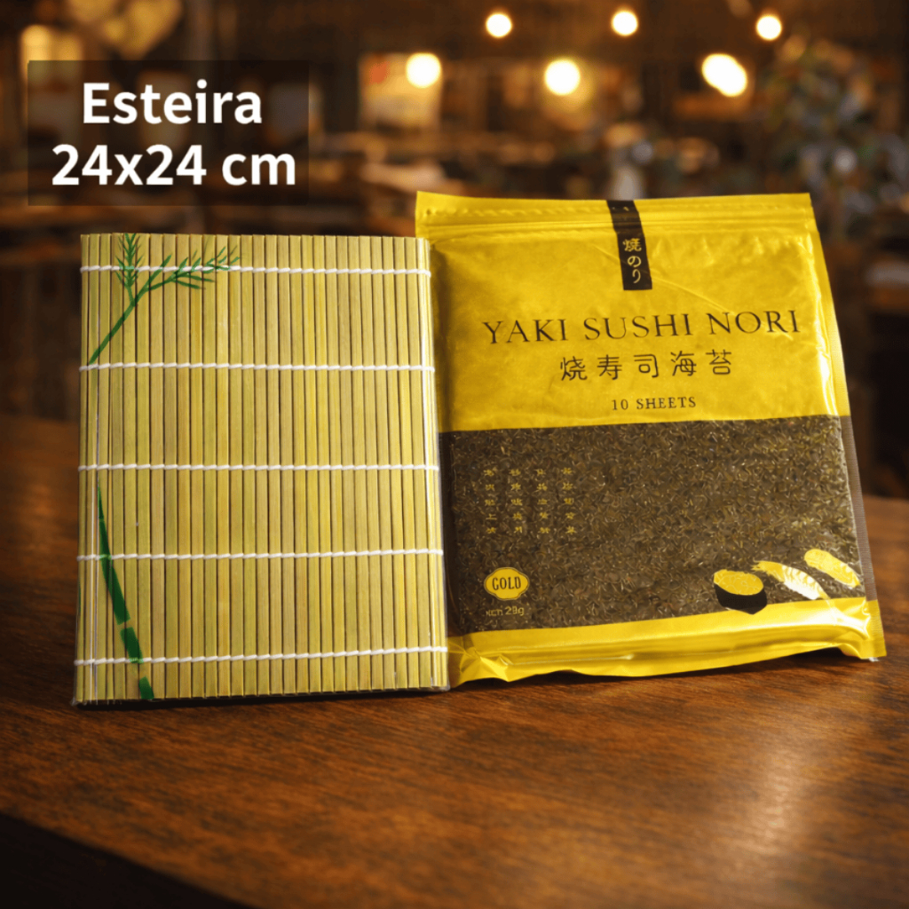 Kit Alga marinha nori 10 fls + Esteira Bambu sudare sushi em Oferta na Shopee