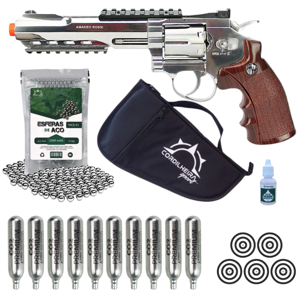 Revólver de Pressão W702s CO2 4,5mm Full Metal Rossi + Escolha seu KIT em Oferta na Shopee