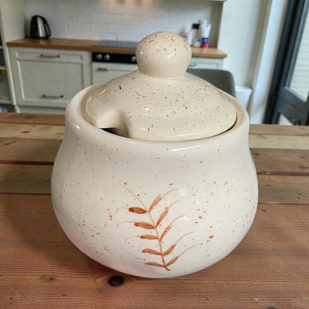 Açucareiro Redondo Pintado á Mão de Cerâmica em Oferta na Shopee