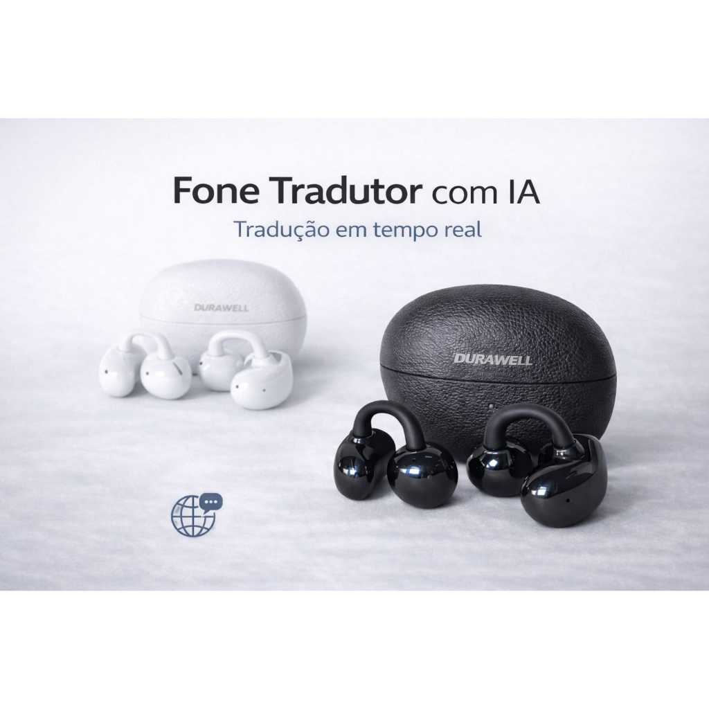 Fone Bluetooth com Tradutor em Tempo Real Condução Óssea +30 Idiomas Cancelamento de Ruído Android e iOS