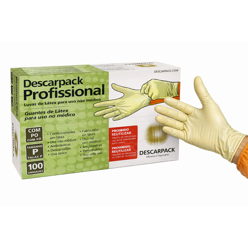 Kit Luva Descartável de Látex com Pó do PP ao G