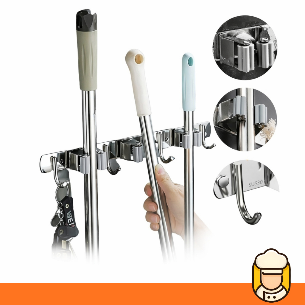 Suporte Vassoura Panos Acessórios Aço Inox Organizador Resistente 7 Ganchos Porta Vassouras em Oferta na Shopee