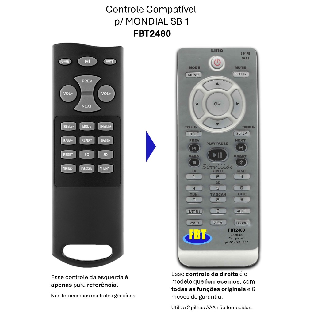 Controle Remoto Compatível Mondial - Soundbar Sb01 Sb02 - FBT2480