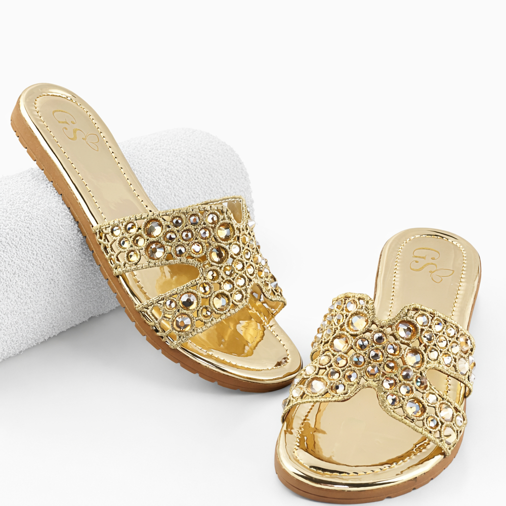 Sandália Feminina Rasteira H Ouro Light Preto Luxo e Conforto, Leve , Moderna e Elegante - Moda Casual Verão