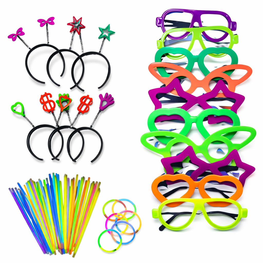 Kit Balada Festa Neon Casamento 140 Peças Pulseira Neon, Óculos, Tiara - Adereços Divertidos