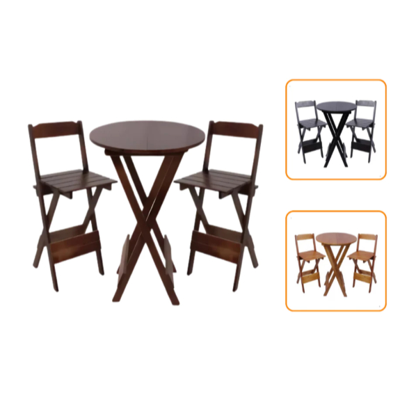 Mesa Bistrô Dobrável Com 2 Cadeiras Envernizadas em Oferta na Shopee