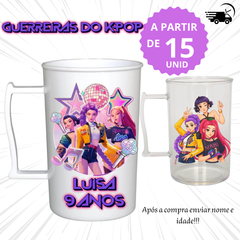 Apartir de 15 Unid. Personalizado Guerreiras do K-pop Acrílica 400ML- Lembrancinha  de Aniversário- nome e idade
