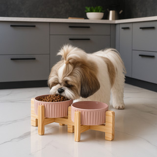 Comedouro Pet Rosa Elevado Bebedouro Gato Cachorro Porta Ração Água Duplo