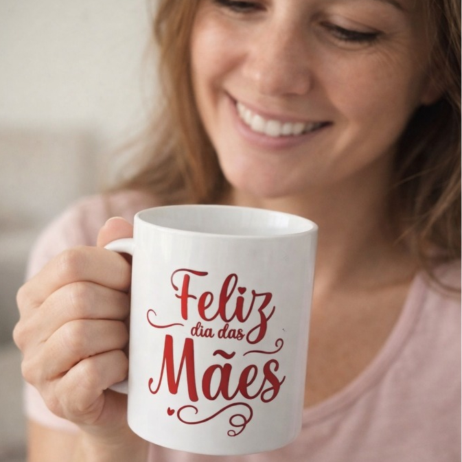 KIT 10/25/50 Caneca Feliz Dia das Mães Branca 400ml Plástico Comemoração, Café, Chá, Mãe