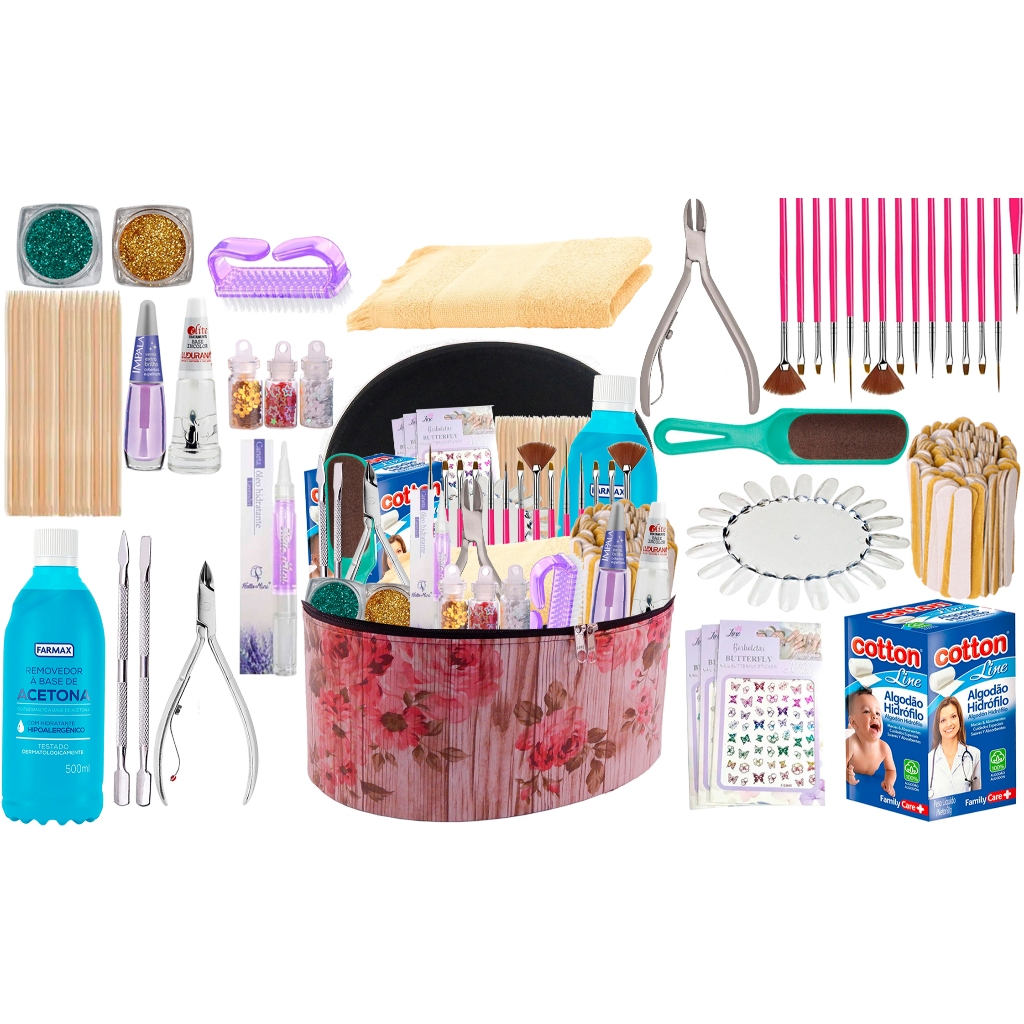 Kit Manicure Completo Profissional Ou Pessoal Nail Art Nail Design + Maleta Grande