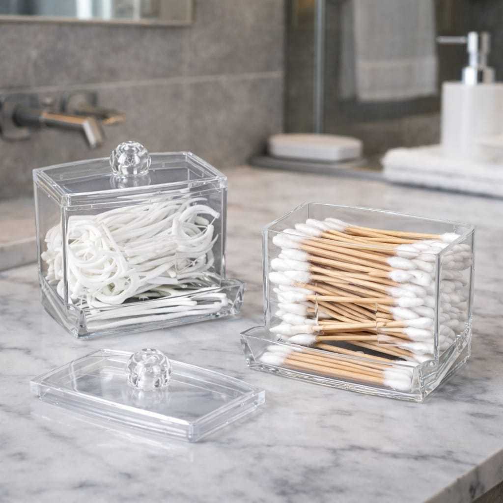 Porta Algodão E Cotonete Organizador Em Acrílico Resistente  para Banheiro Pia Lavabo Decoração Alta Qualidade em Oferta na Shopee