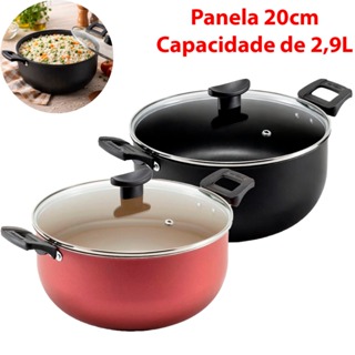 Panela Caçarola 20cm de 2,9 Litros Grande Para Cozinha Antiaderente Reforçada Tampa Vidro Temperado em Oferta na Shopee