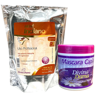 Indiano Henê Em Pó 240g Pouch + Creme Branco para Henê  500g Divina Dama em Oferta na Shopee