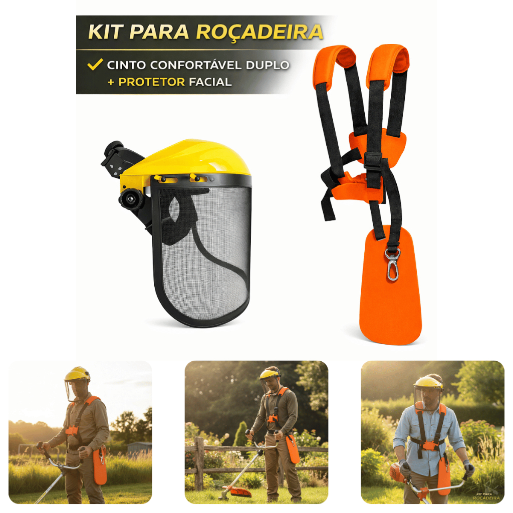 Kits De EPI para Roçadeira Cinto Duplo e Protetor Facial Articulado Conforto e Segurança EPI BARATO