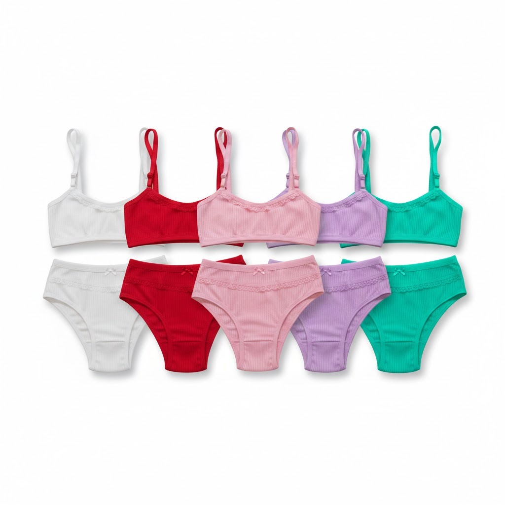 Kit 2 à 5 Conjunto Infantil Canelado Top e Calcinha em Algodão Juvenil Moda Intima Confortável